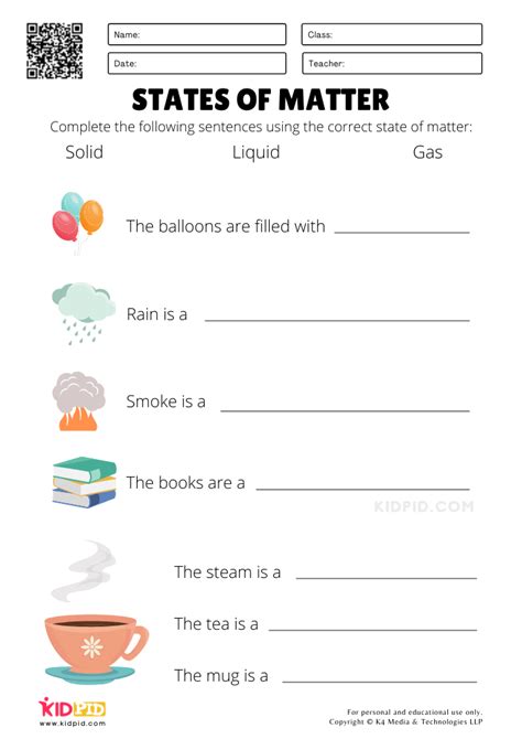 States of Matter Science Worksheets for Kids - Kidpid