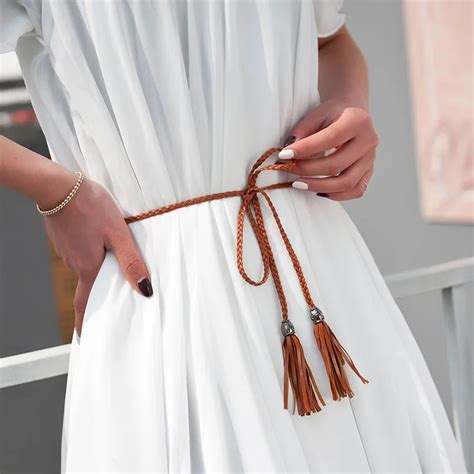 New Fashion Ladies Long Belts PU Braided Hand woven Belt Tassels ...