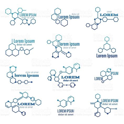 Molecule structure logo or biology model sign vector. Set of logo ...