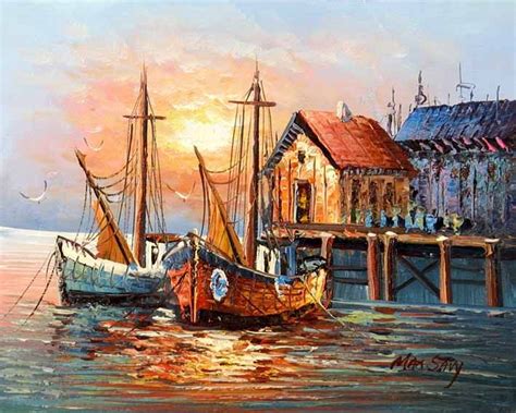 Old Spanish Harbor | Boat painting, Seascape paintings, Marine painting