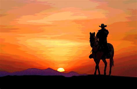 Sunset Cowboy On Horse Silhouette - bmp-extra