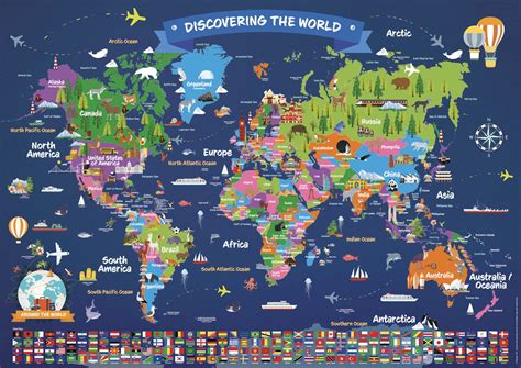 Buy World Map Poster for Children | Large Illustrated Wall Map Poster ...