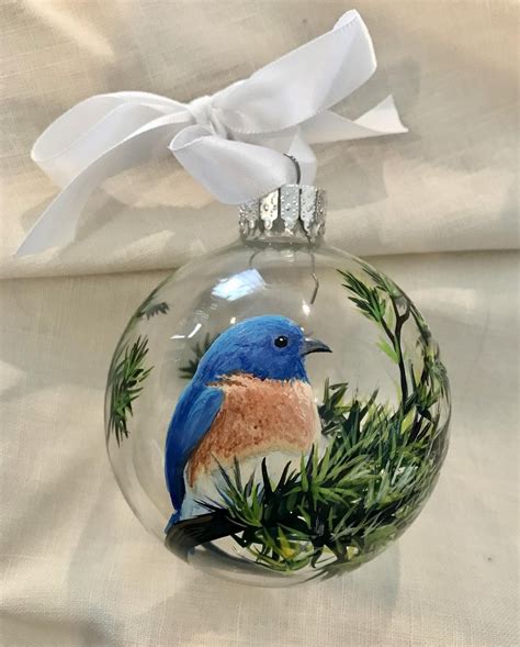 Blue Bird Christmas Tree Ornament Hand Painted Glass Green | Etsy ...