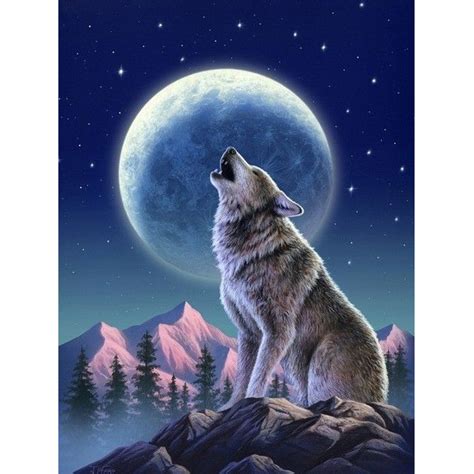 Moon night mountain snow Wolf 5D Diamond Painting - 5diamondpainting ...