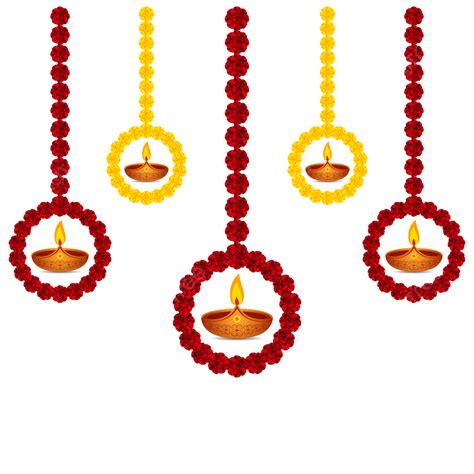 Happy Diwali Decorative Flowers Hanging With Diya Vector Design, Diwali ...