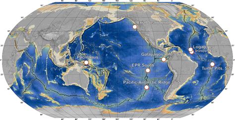 Map showing the sites of global mid-ocean ridge systems and submarine ...