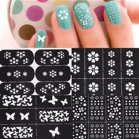 Easy Reusable Stamping DIY Nail Art Template Stickers Stencil Guide ...