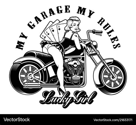 Pin up girl with motorcycle Royalty Free Vector Image