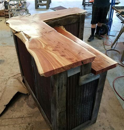 Barnwood bar with live edge Cedar tops and barn tin sides | Diy home ...