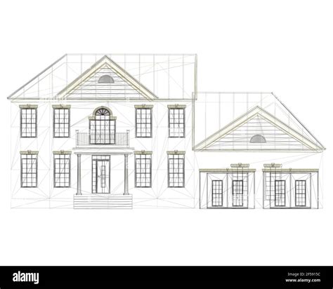 The outline of the house is two-story. Front view. Vector illustration ...