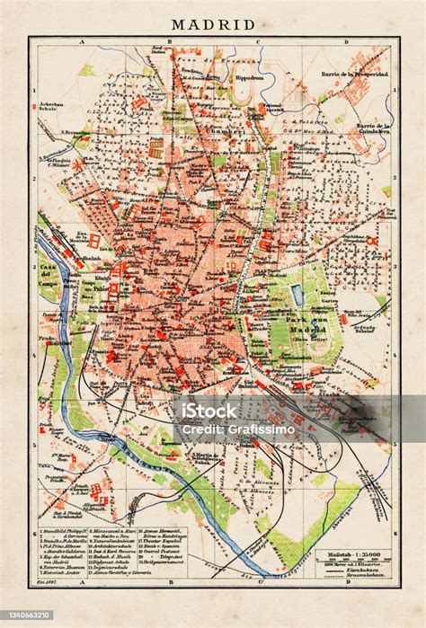 Antique Map Of Madrid Spain 1896 Stock Illustration - Download Image ...