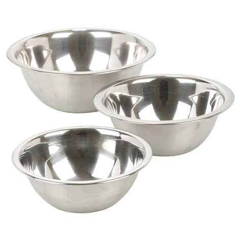 Set of 3 Stainless Steel Metal Deep Mixing Bowls Caterer Salad ...