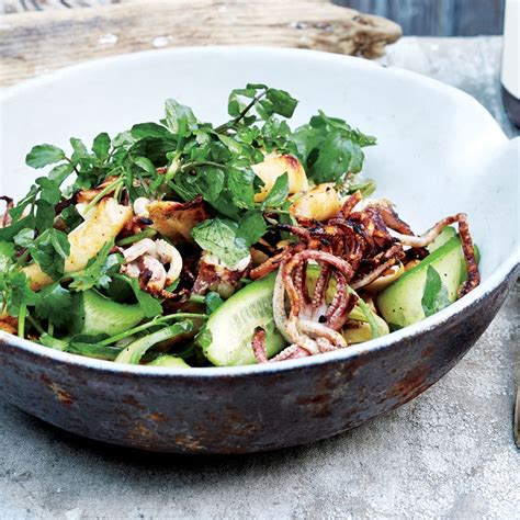 Squid Salad with Cucumber, Watercress, and Cilantro Recipe | Bon Appétit