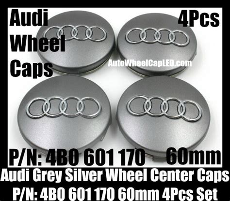 Audi 60mm Grey Chrome Silver Wheel Center Emblems Caps 4B0 601 170 3.0T ...