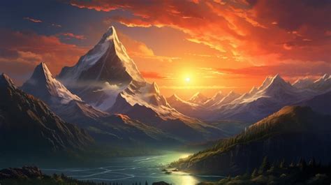 Premium Photo | Beautiful mountain view with sunset landscape scene