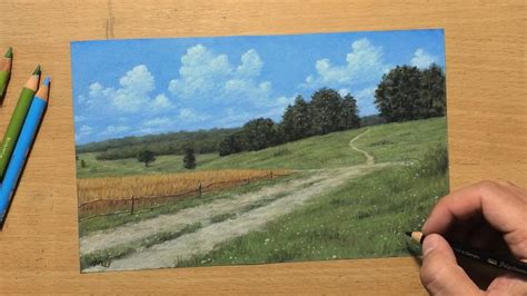 Countryside Road - Landscape Drawing in Colored Pencil - YouTube