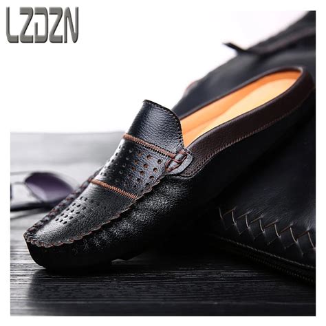 The British men's leather shoes summer lazy beans backless slippers ...