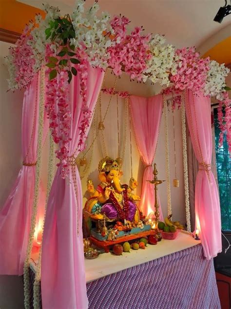 Artificial flower decoration ideas for Ganpati at home - Willow Manor