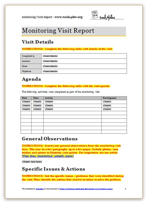 Monitoring visit report template - tools4dev