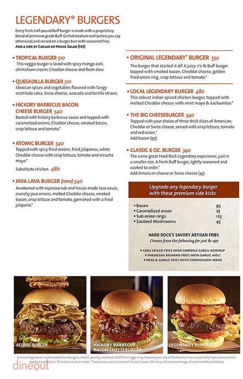 Menu of Hard Rock Cafe, Park Street, Kolkata | Dineout