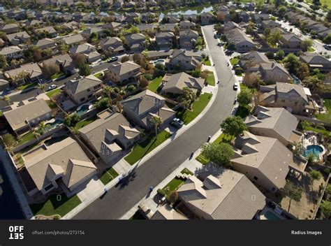 Bird's eye view of houses in Phoenix, Arizona, USA stock photo - OFFSET