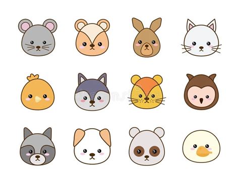 Cute Kawaii Animals Cartoons Line and Fill Style Icon Set Vector Design ...