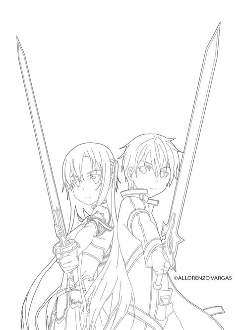 Sword art Online Kirito x Asuna Line art by puuuusa on DeviantArt