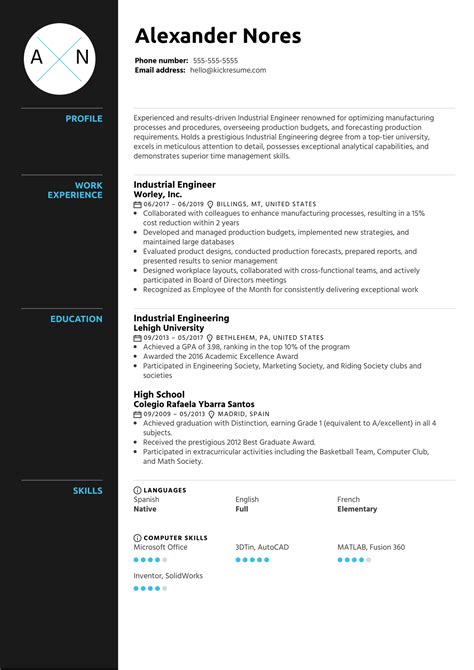 Industrial Engineer Resume Sample | Kickresume