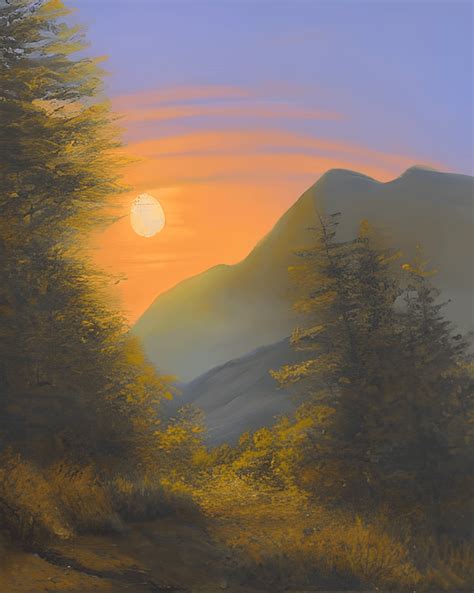 Sunrise in the Mountains Painting · Creative Fabrica