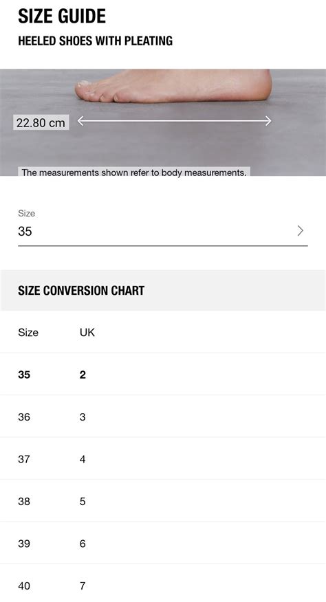 Zara Woman's Shoes Size Chart