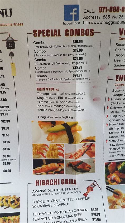 Menu at Hug Grill Buffet restaurant, Hillsboro