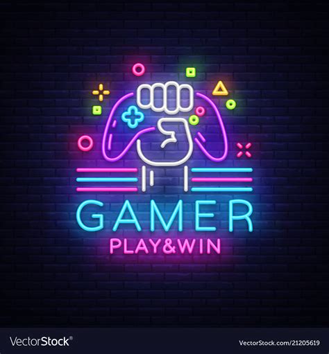 Gamer play win logo neon sign logo design Vector Image