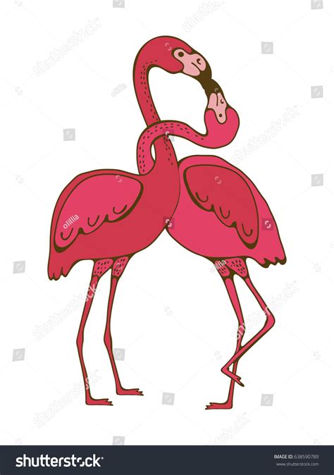 Flamingo Couple Kissing Romantic Poster Illustration Stock Vector ...