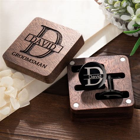 Personalized Engraved Monogram Tie Clip and Cufflink Set with Wooden ...