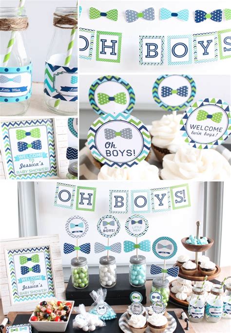 Twin Boys Baby Shower Decorations bow tie lime green navy