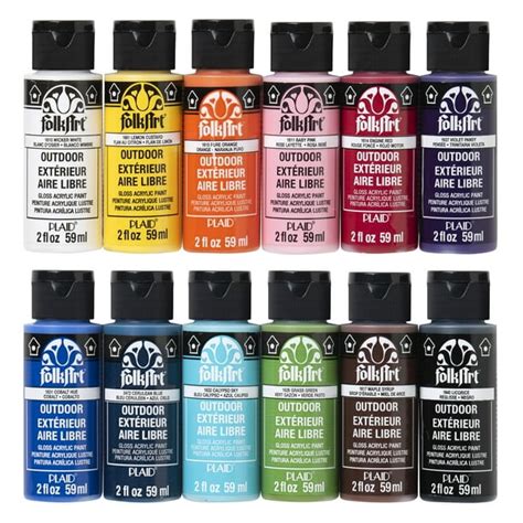 FolkArt Outdoor Acrylic Craft Paint Set, 12 Colors, 2oz,PROMOFAOD ...