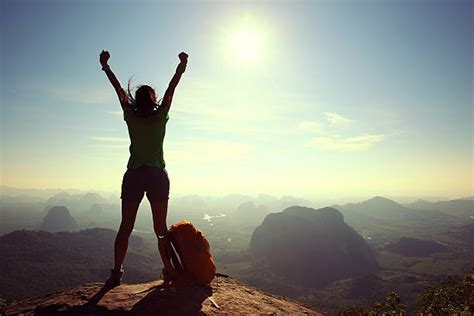 Woman Standing Mountain Top Silhouette Stock Photos, Pictures & Royalty ...