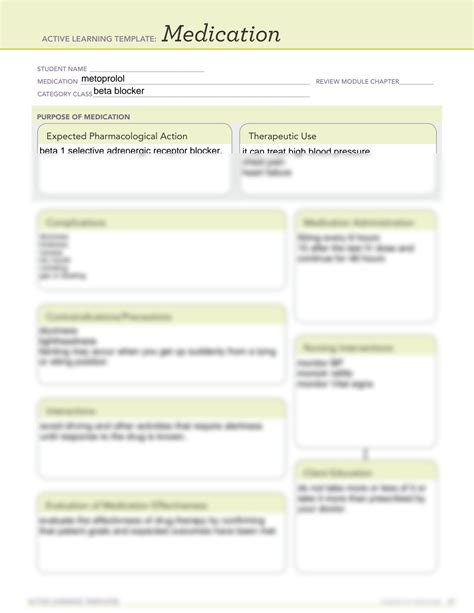 SOLUTION: Metoprolol Medication Template - Studypool