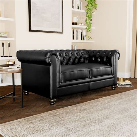 Hampton 2 Seater Chesterfield Sofa, Black Classic Faux Leather Only £ ...