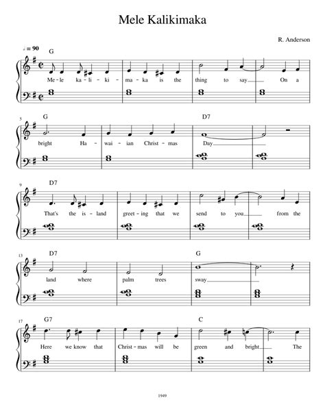 Mele Kalikimaka R. Anderson Sheet music for Piano (Solo) | Musescore.com