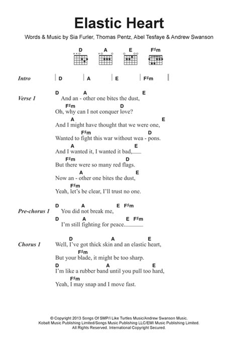 Sia "Elastic Heart" Sheet Music & Chords | Download 2-Page Printable ...