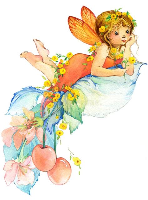 Flower Fairy. Watercolor Drawing Stock Illustration - Illustration of ...