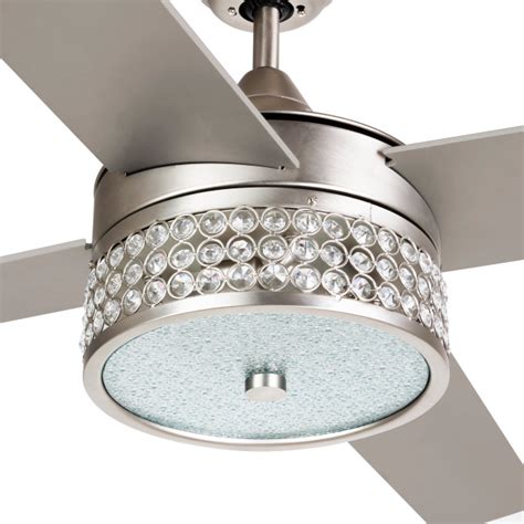 Modern Crystal Ceiling Fan With Remote Control, Satin Nickel ...