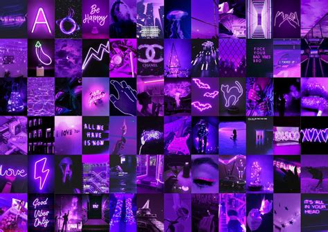 Purple Neon Aesthetic Photo Collage Euphoria Purple Wall Collage Kit ...