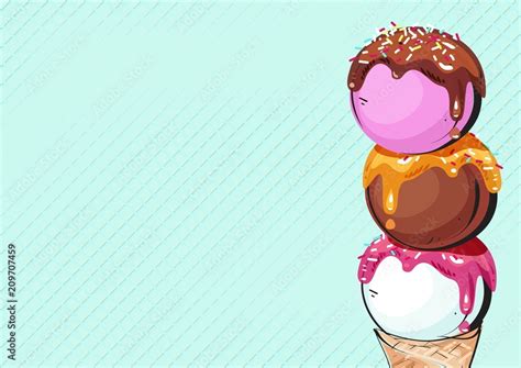 Ice cream scoops cartoon background. Vector illustration Stock Vector ...