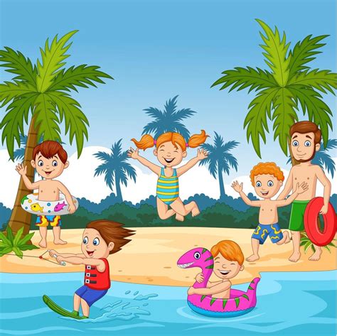 familia feliz de dibujos animados en la playa 8916717 Vector en Vecteezy