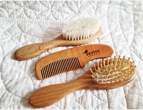 Natural Wooden Baby Hair Brush Set 3 Piece Set by Petite | Etsy