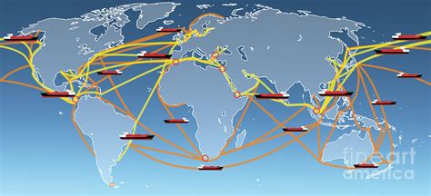 World Shipping Routes Map Digital Art by Atiketta Sangasaeng - Pixels