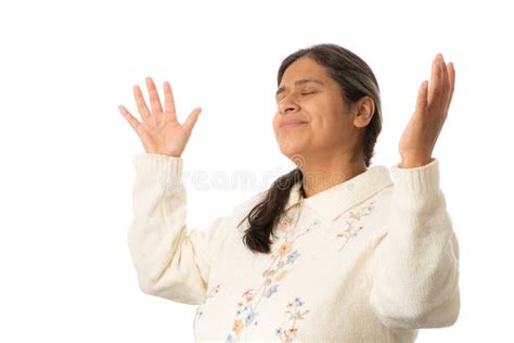 Woman Raising Hands in Prayer Isolated on White Background Stock Image ...