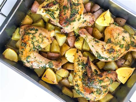 Roasted Chicken and Potatoes with Herb Sauce - Baked Ambrosia